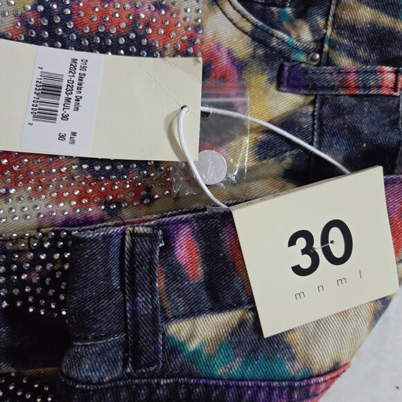 MNML Men’s Size 30 Skeleton Sequins/Rhinestones Multicolored Denim Jeans - Picture 7 of 9